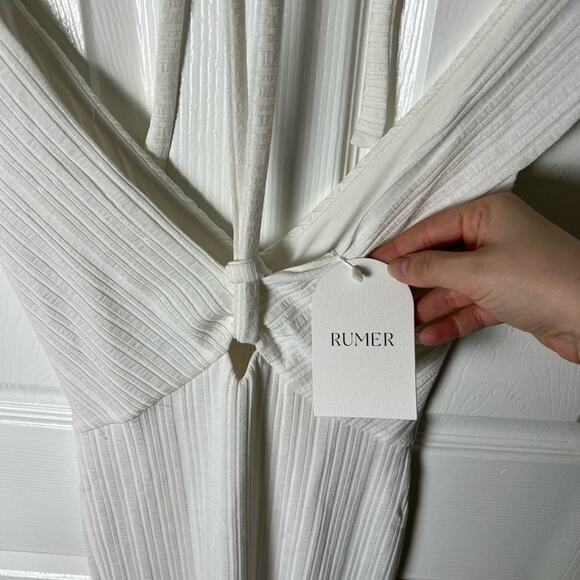 Rumer Revolve White Ribbed Sorrento Halter Neck Tie Stretch Mini Dress S NEW - Picture 4 of 7